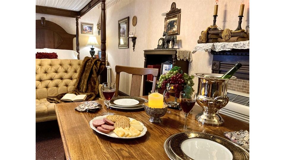 Wine and cheese served in The Happy Wanderer Cottage
